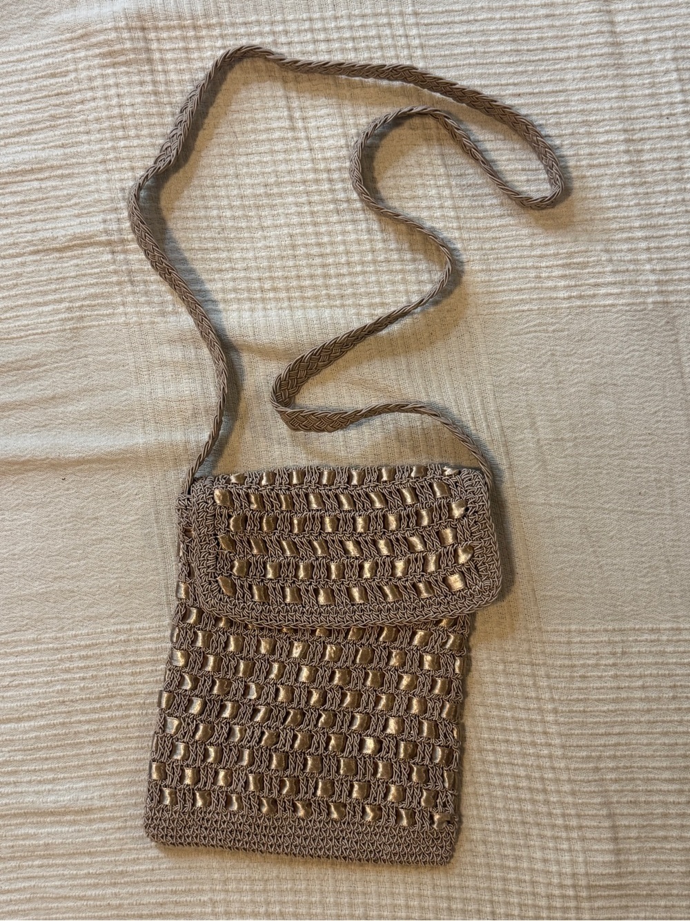 Taupe Woven Crossbody Bag - Lightweight Everyday Travel Purse 8x7